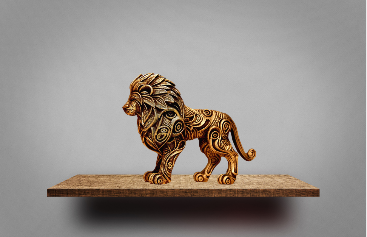 Leão Decorativo Tribal com Detalhes Dourados - Imagem 3