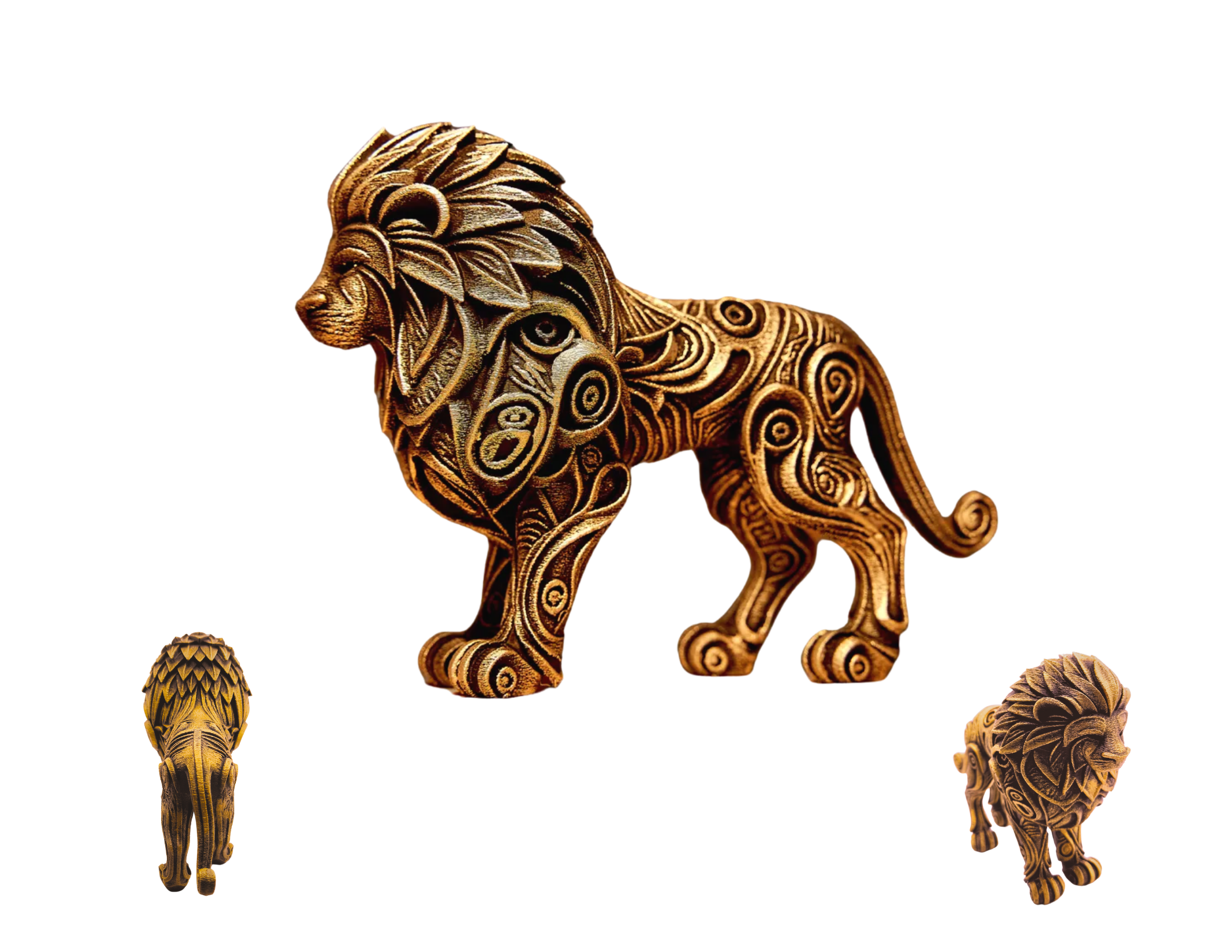 Leão Decorativo Tribal com Detalhes Dourados - Imagem 2
